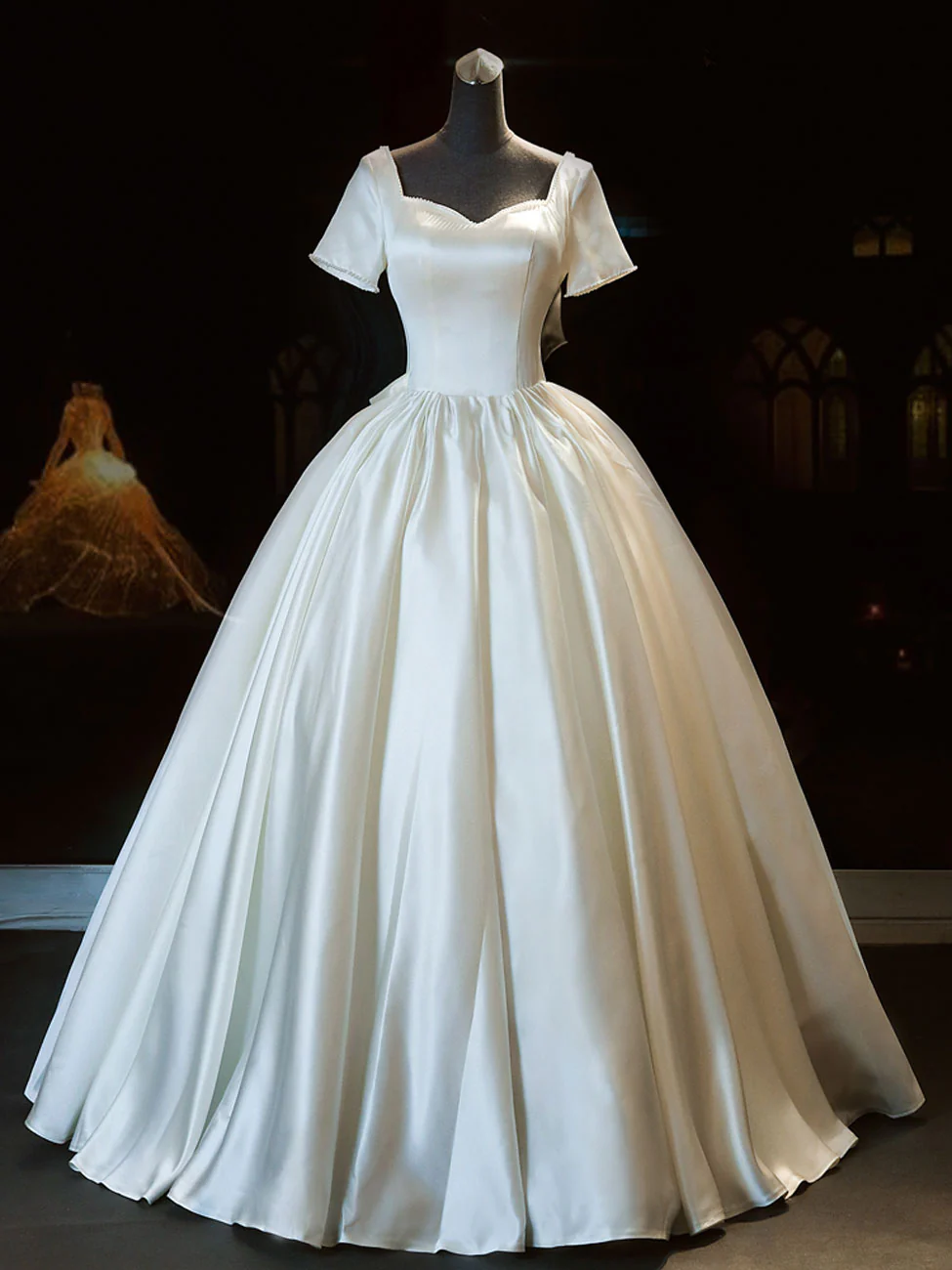 White Sweetheart Satin Long Bridal Dress White Wedding Dress - Deanwangkt