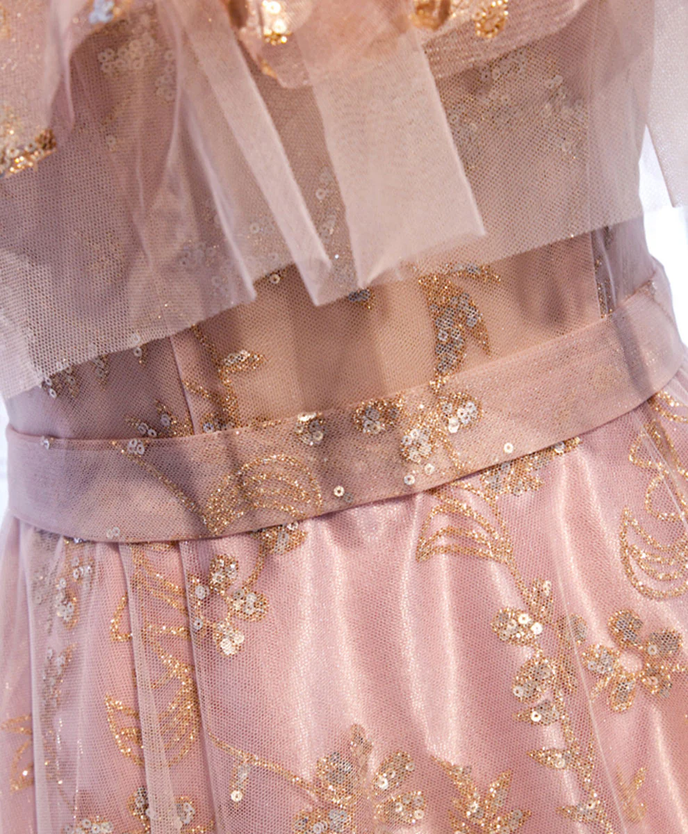 Pink Tulle Lace Long Prom Dress Pink Tulle Formal Dress - Deanwangkt