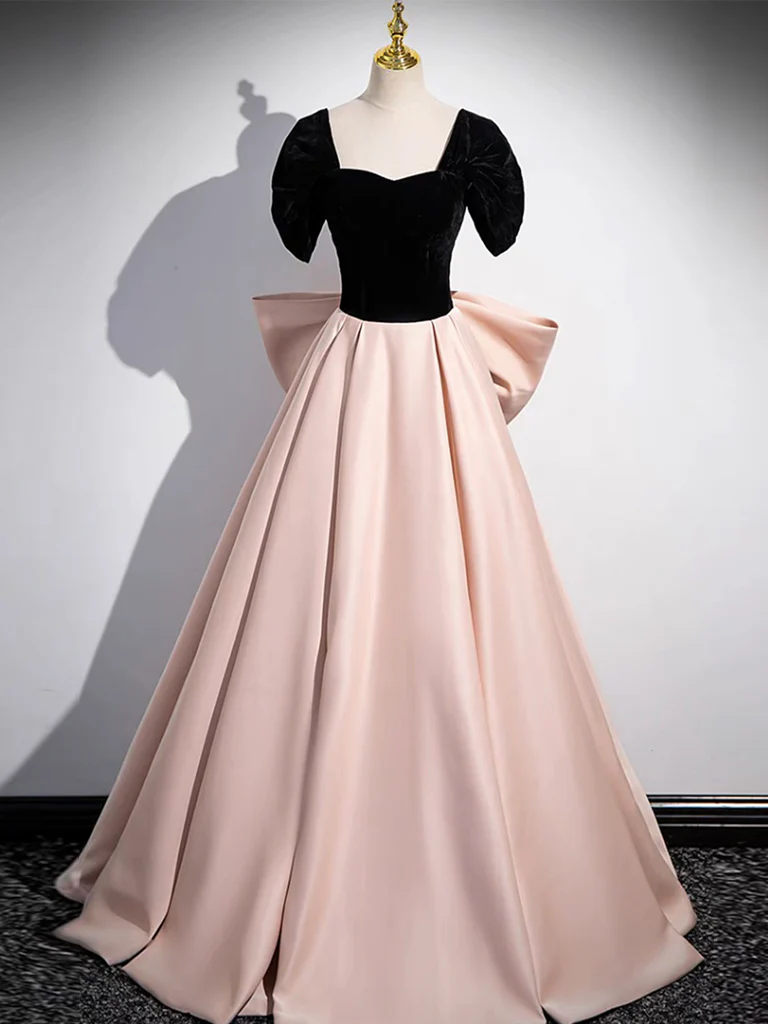 A-Line Off Shoulder Satin Champagne Long Prom Dress, Champagne Long Evening Dress - Deanwangkt
