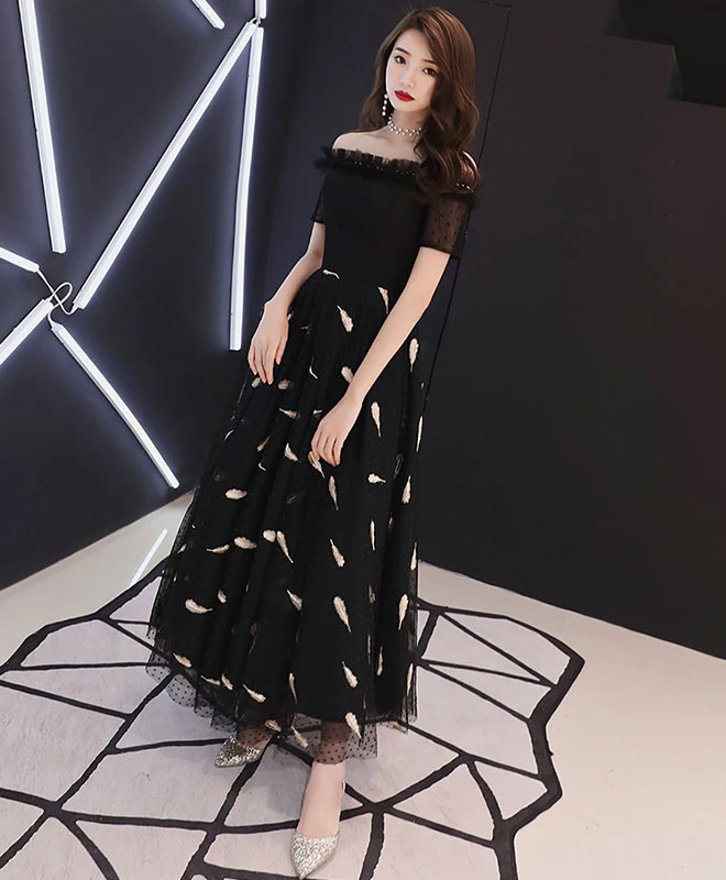 Black Tulle Prom Dress, Black Tulle Evening Dress - Deanwangkt