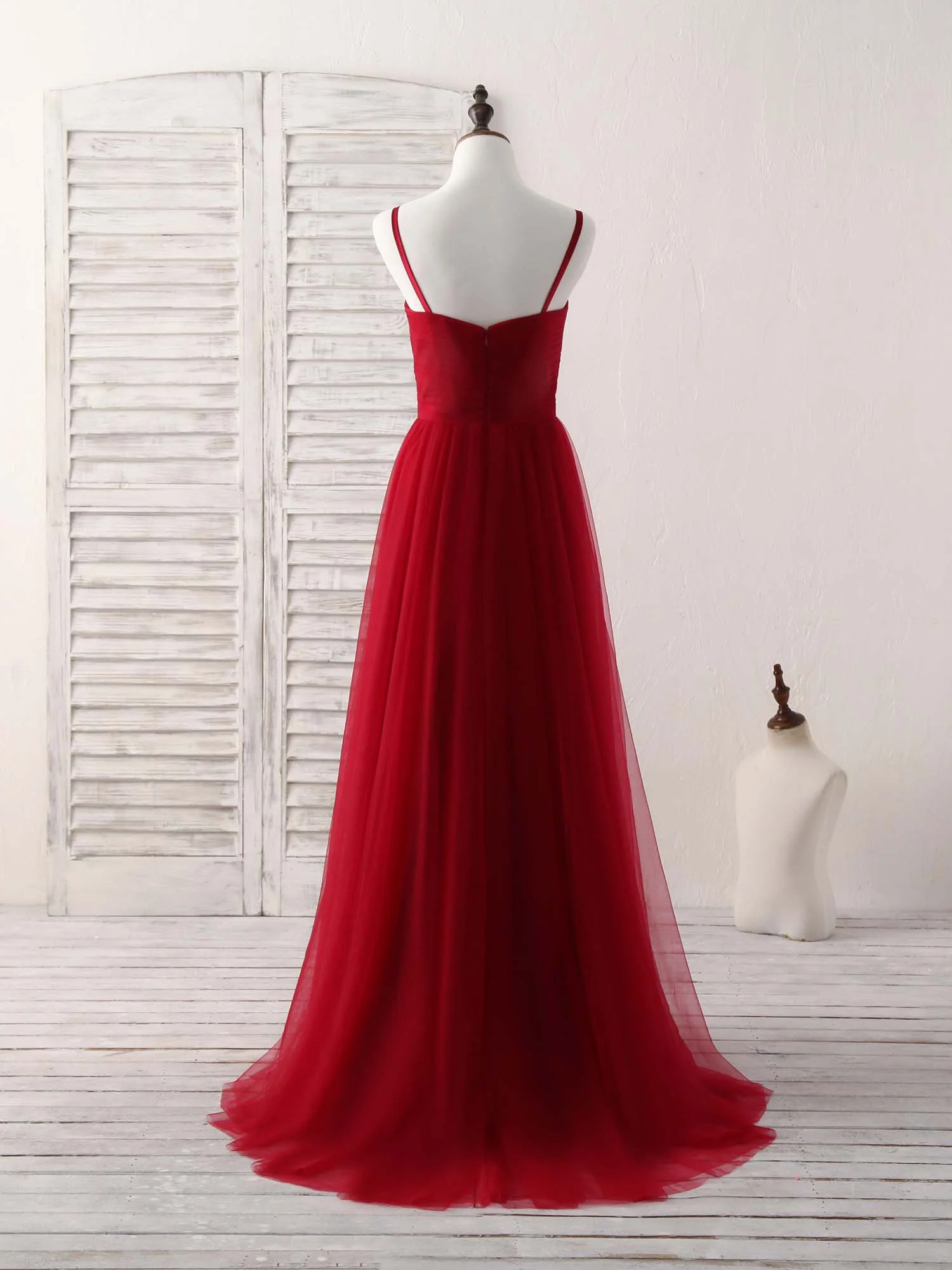 Burgundy Sweetheart Neck Tulle High Low Prom Dress, Burgundy Formal Dress - Deanwangkt