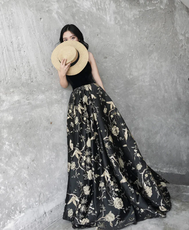 Elegant Black Sweetheart Long Prom Dress, Black Evening Dress - Deanwangkt