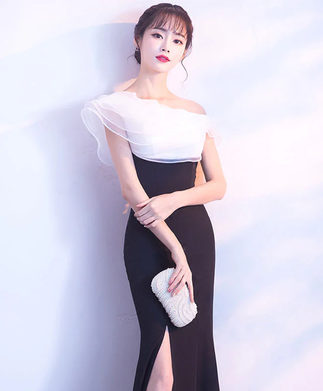 White And Black Long Prom Dress, Mermaid Evening Dress - Deanwangkt