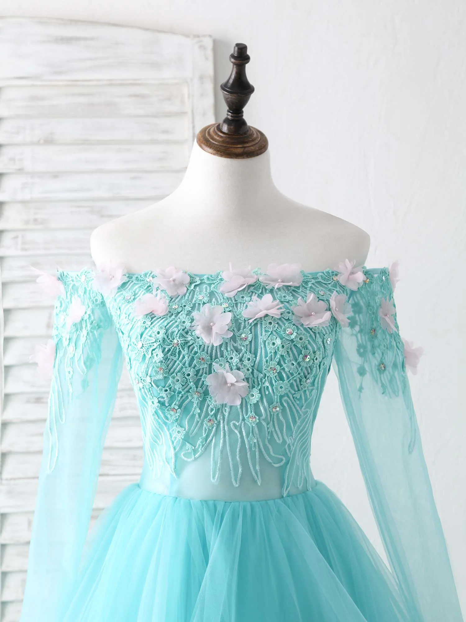 Green Tulle Lace Applique Long Prom Dress Green Graduation Dresses - Deanwangkt