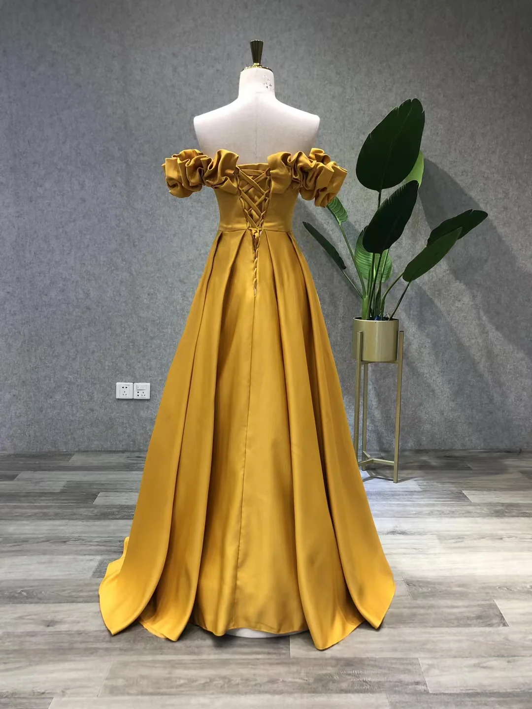 Simple Yellow Satin Long Prom Dress, Yellow Evening Dress - Deanwangkt