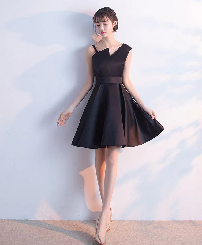 Simple Black Satin Short Prom Dress, Homecoming Dress - Deanwangkt