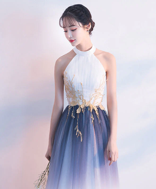White Tulle Lace Long Prom Dress, White Evening Dress - Deanwangkt