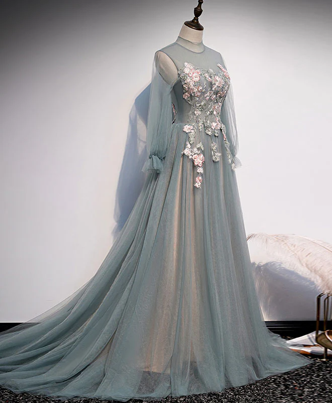 Unique Tulle Lace Long Prom Dress Tulle Lace Formal Dress - Deanwangkt