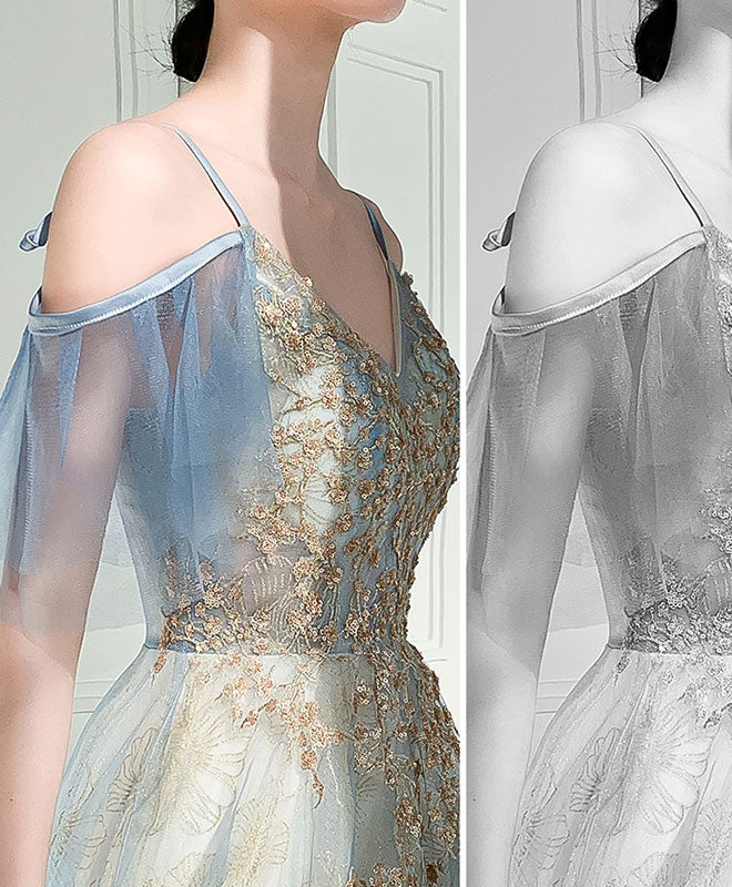 Green Tulle Lace Long Prom Dress, Green Tulle Lace Formal Dress - Deanwangkt