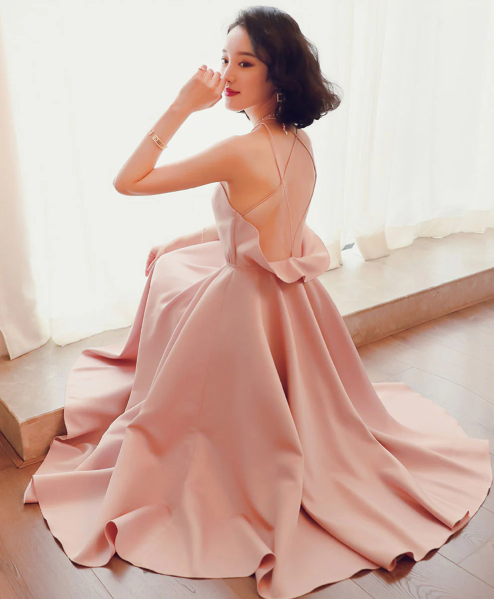 Pink Satin Backless Short Prom Dress Pink Homecoming Dress - Deanwangkt