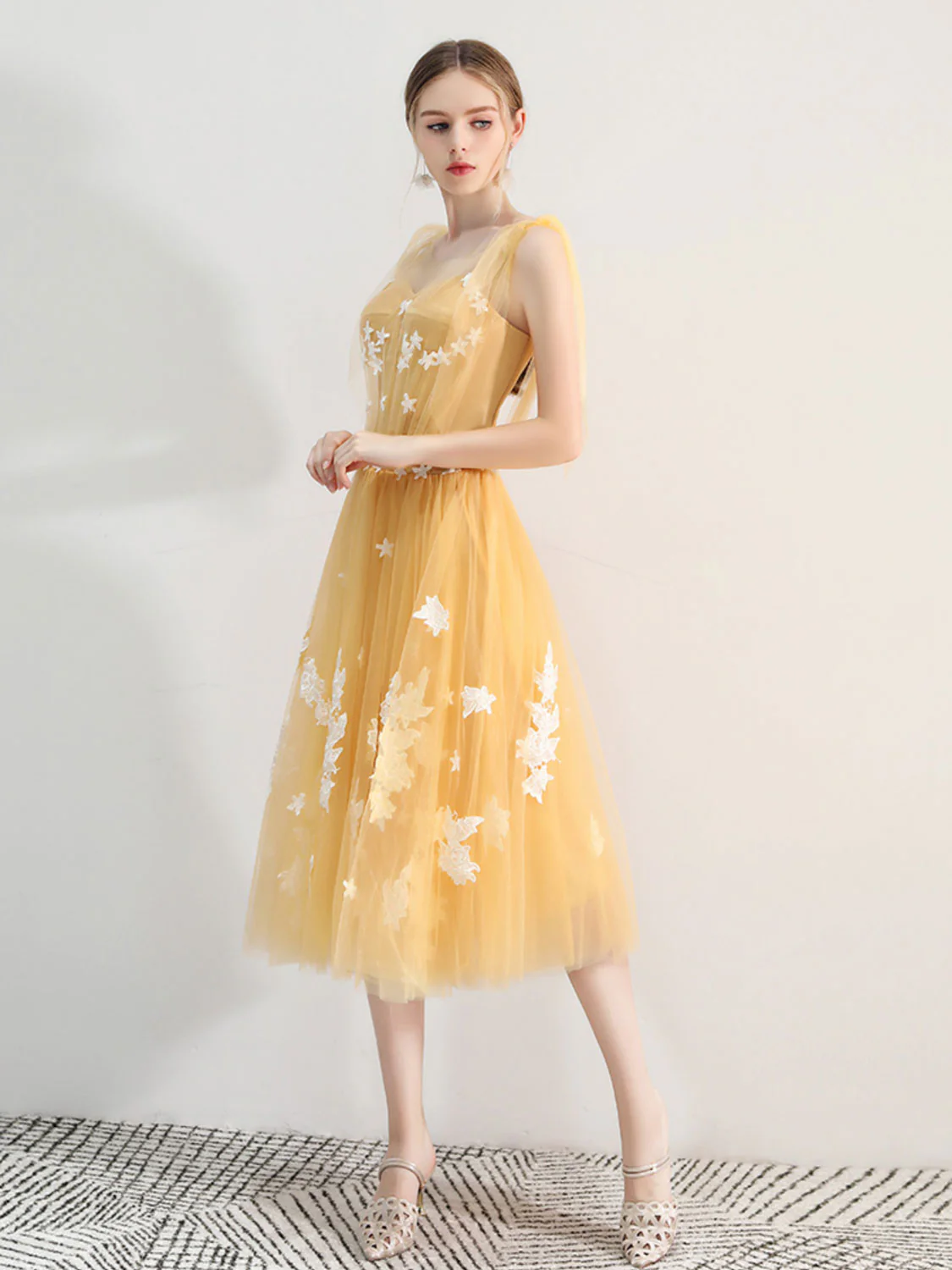 A-Line Yellow Tulle lace Short Prom Dress, Yellow Homecoming Dress - Deanwangkt