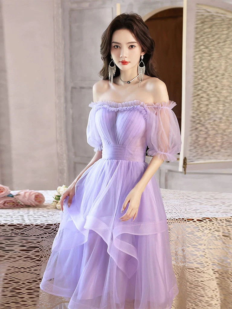 Purple Tulle Short Prom Dress, Purple Homecoming Dress - Deanwangkt