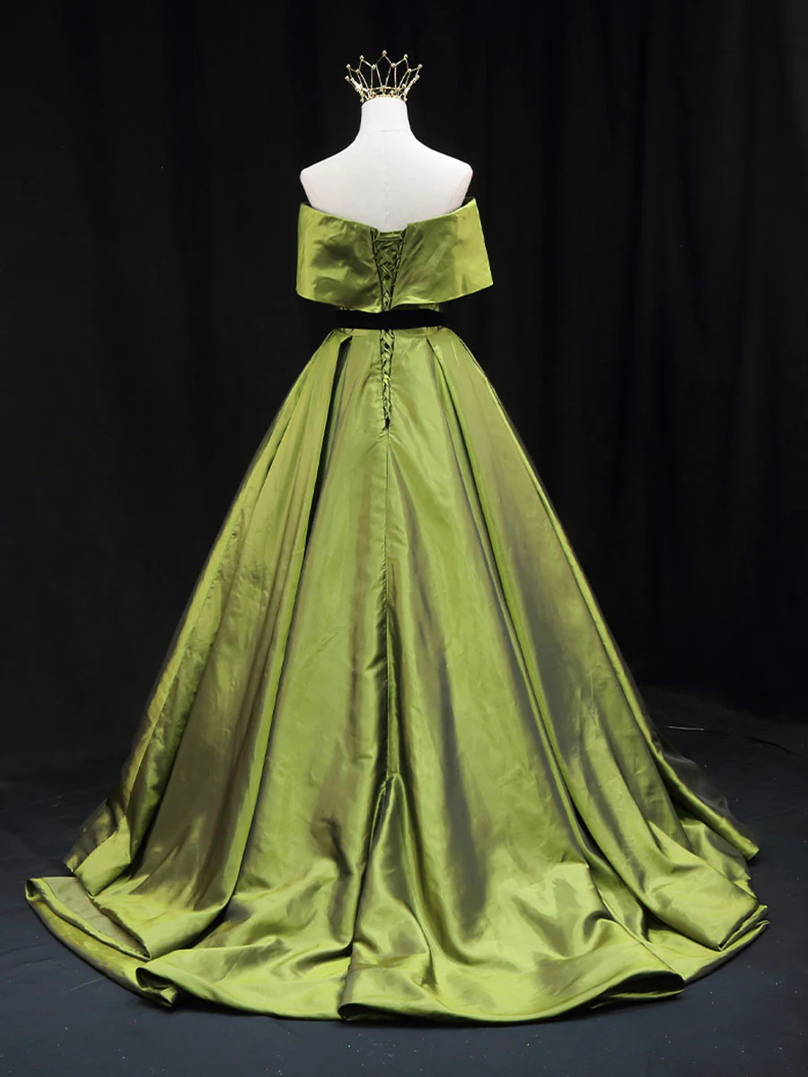 Green A line Satin Long Prom Dress, Green Satin Formal Evening Dresses - Deanwangkt