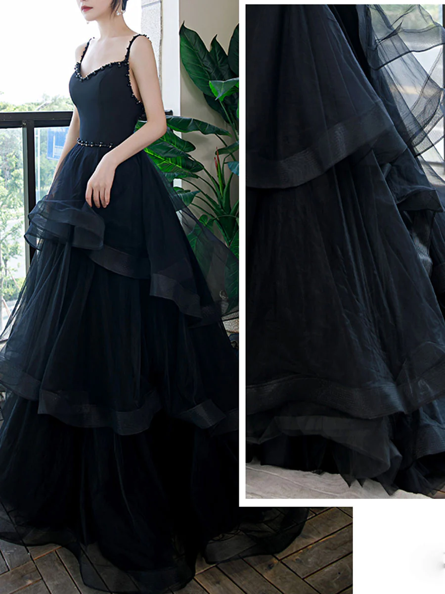 Elegant Black Long Prom Dress, Black Formal Graduation Evening Dresses - Deanwangkt