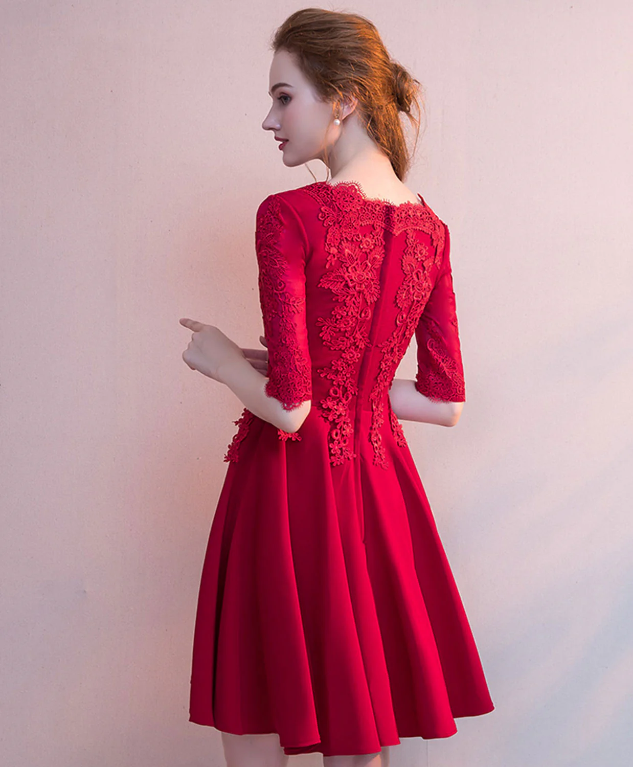 Burgundy Tulle Lace Short Prom Dress, Burgundy Homecoming Dress - Deanwangkt