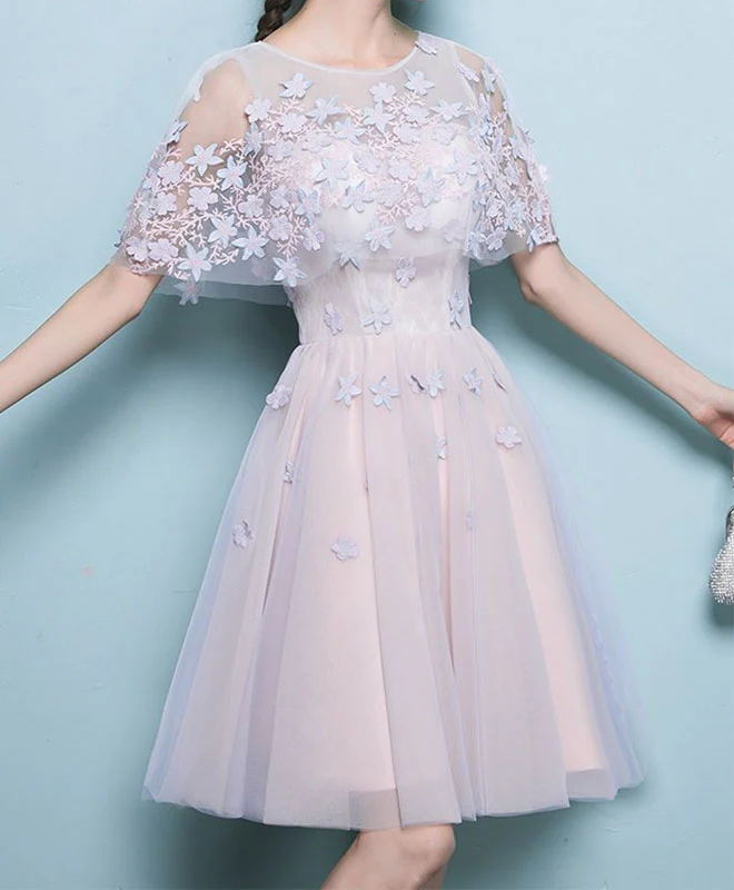 Simple Tulle Lace Short Prom Dress, Tulle Evening Dress - Deanwangkt