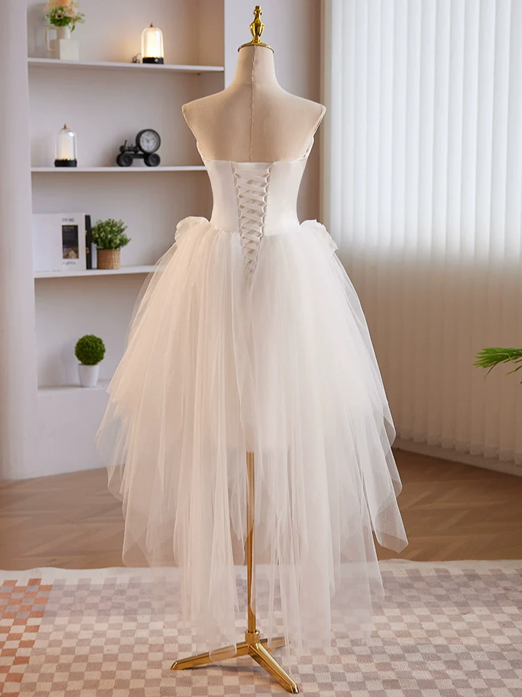 Unique White Tulle Satin Short Prom Dress, White Homecoming Dress - Deanwangkt