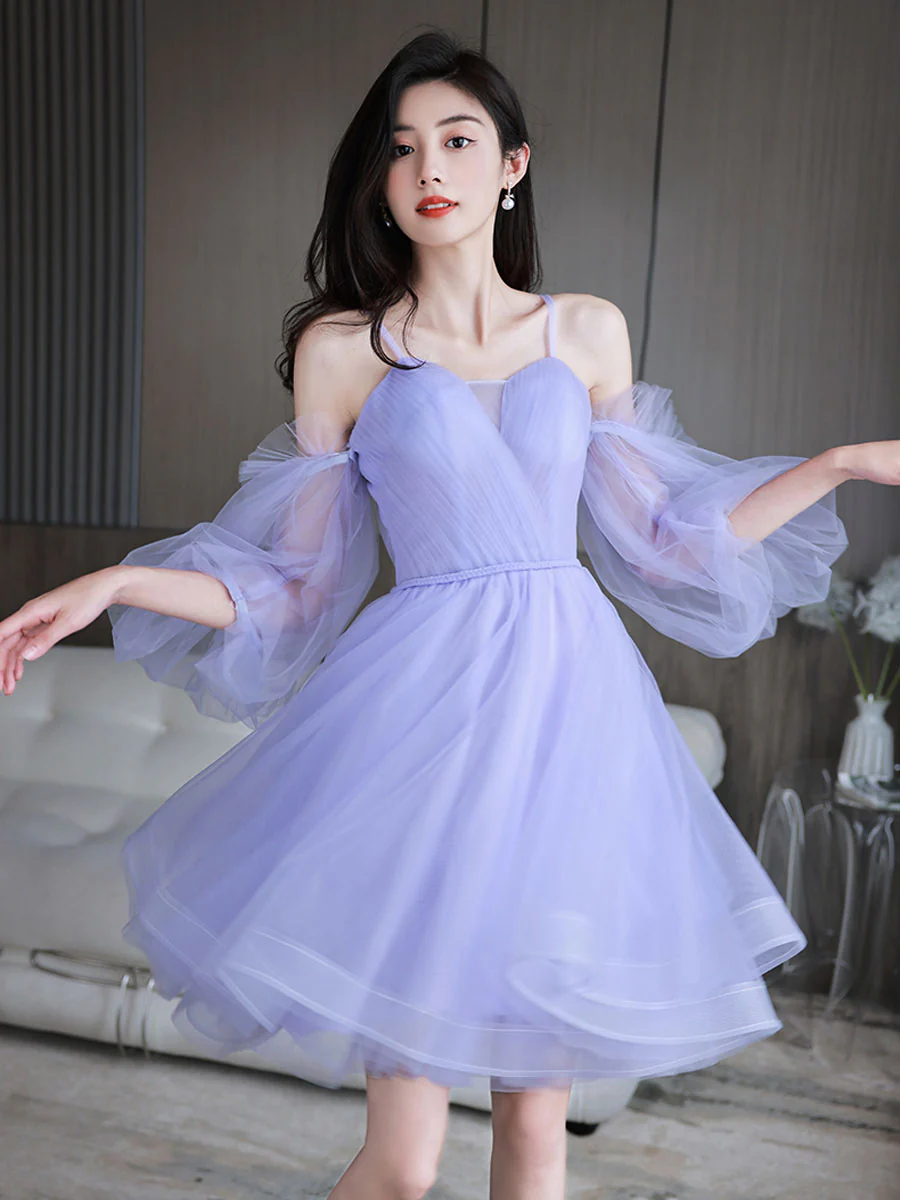 Cute Sweetheart Neck Tulle Short Prom Dress, Cute Puffy Homecoming Dress - Deanwangkt
