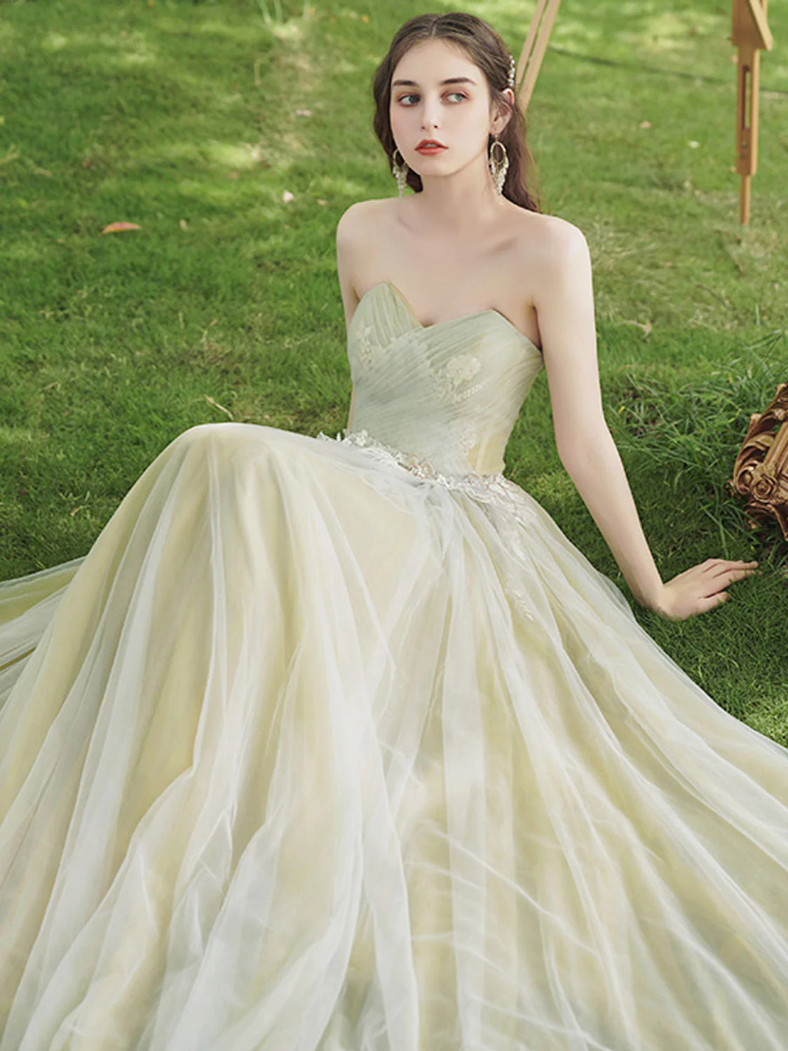 A-Line Green Tulle Lace Long Prom Dress, Green Lace Formal Dress - Deanwangkt