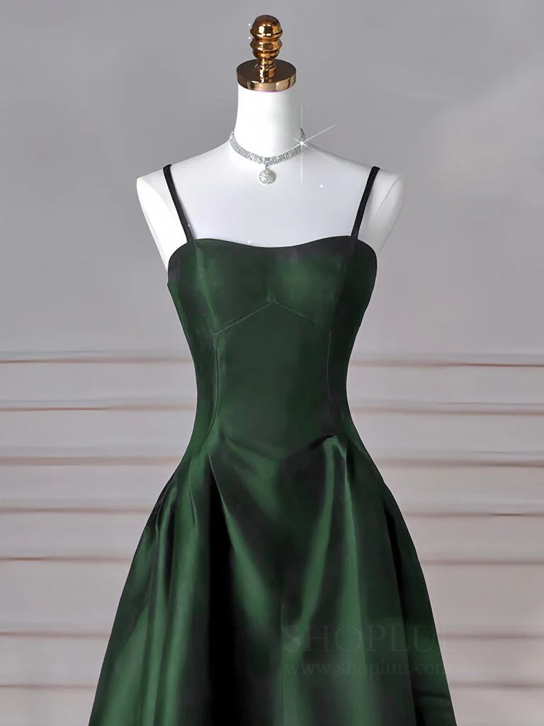 Simple A-Line Olive Green Satin Long Prom Dress, Olive Green Long Formal Dress - Deanwangkt