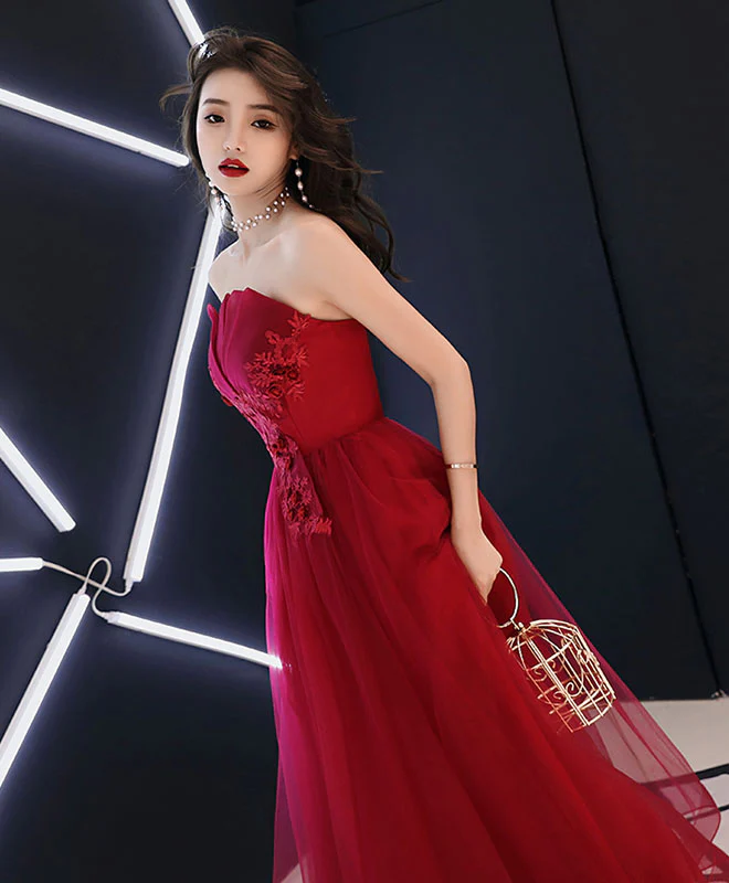 Simple Burgundy Long Prom Dress, Burgundy Evening Dress - Deanwangkt