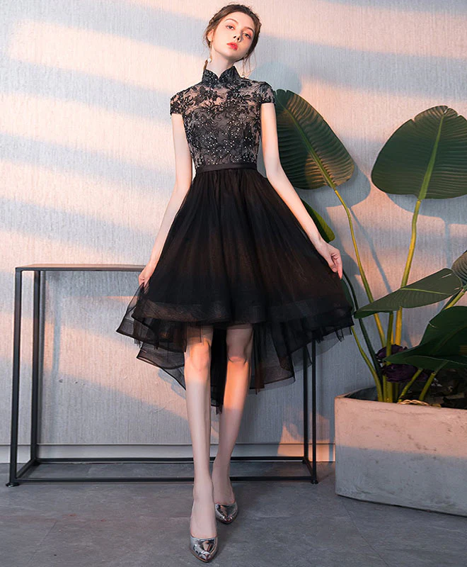 Black Tulle Lace Short Prom Dress, Black Homecoming Dress - Deanwangkt