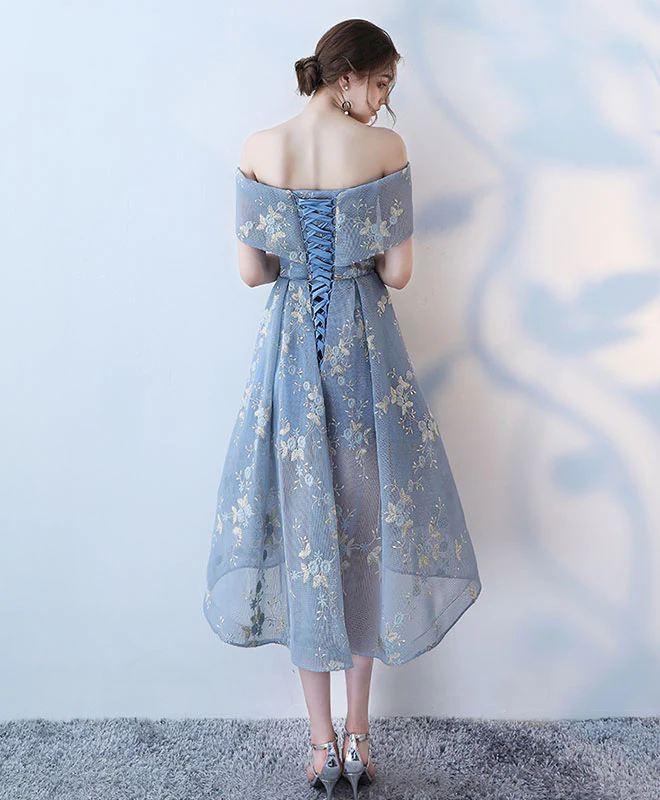 Unique Gray Blue Short Prom Dress, Gray Blue Homecoming Dress - Deanwangkt