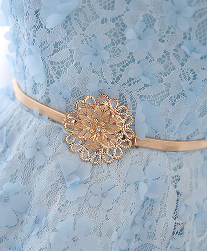 Cute Blue Lace Short Prom Dress, Blue Homecoming Dress - Deanwangkt