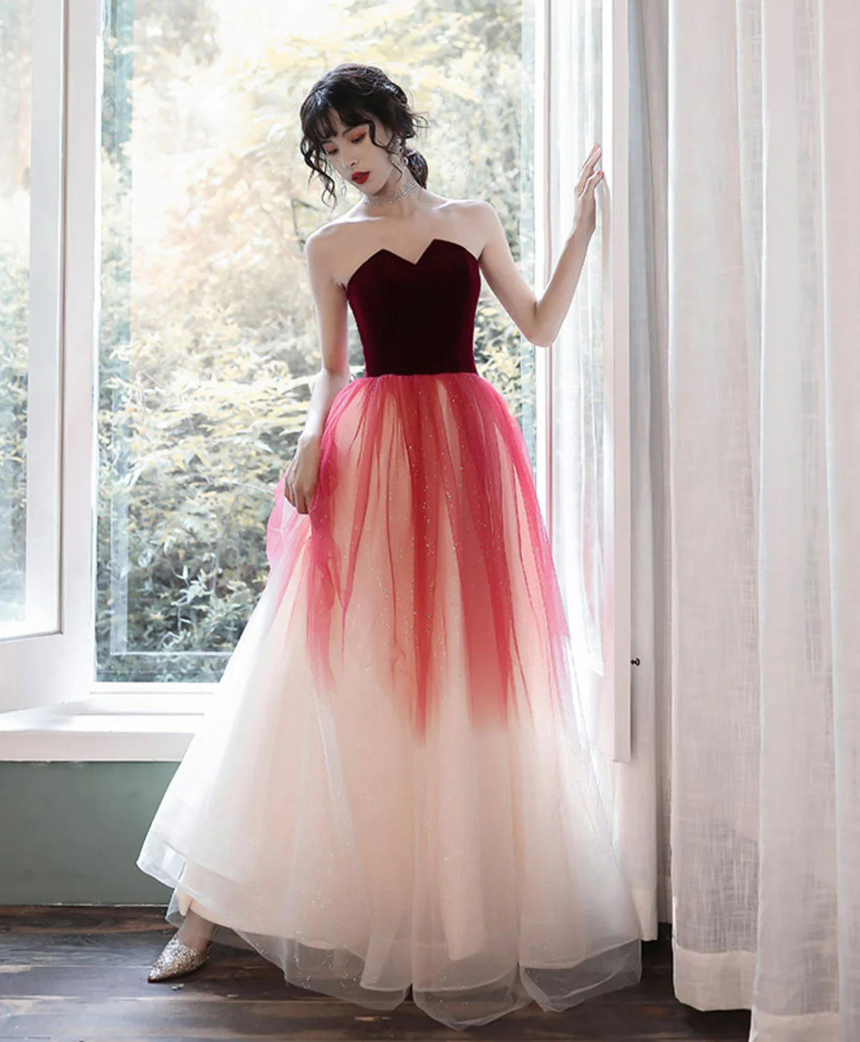 Unique A Line Burgundy Long Prom Dress, Burgundy Long Evening Dress - Deanwangkt