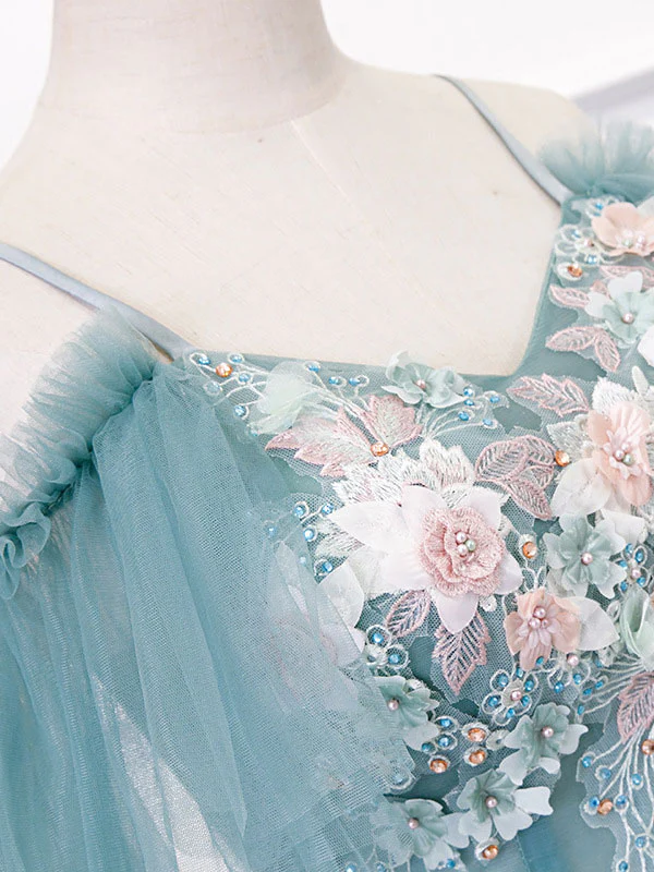 Green V Neck Tulle Lace Long Prom Dress Lace Evening Dress - Deanwangkt