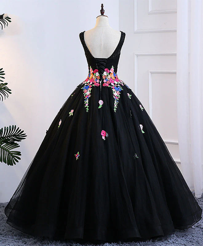 Black Tulle Long Prom Gown, Black Evening Dress - Deanwangkt