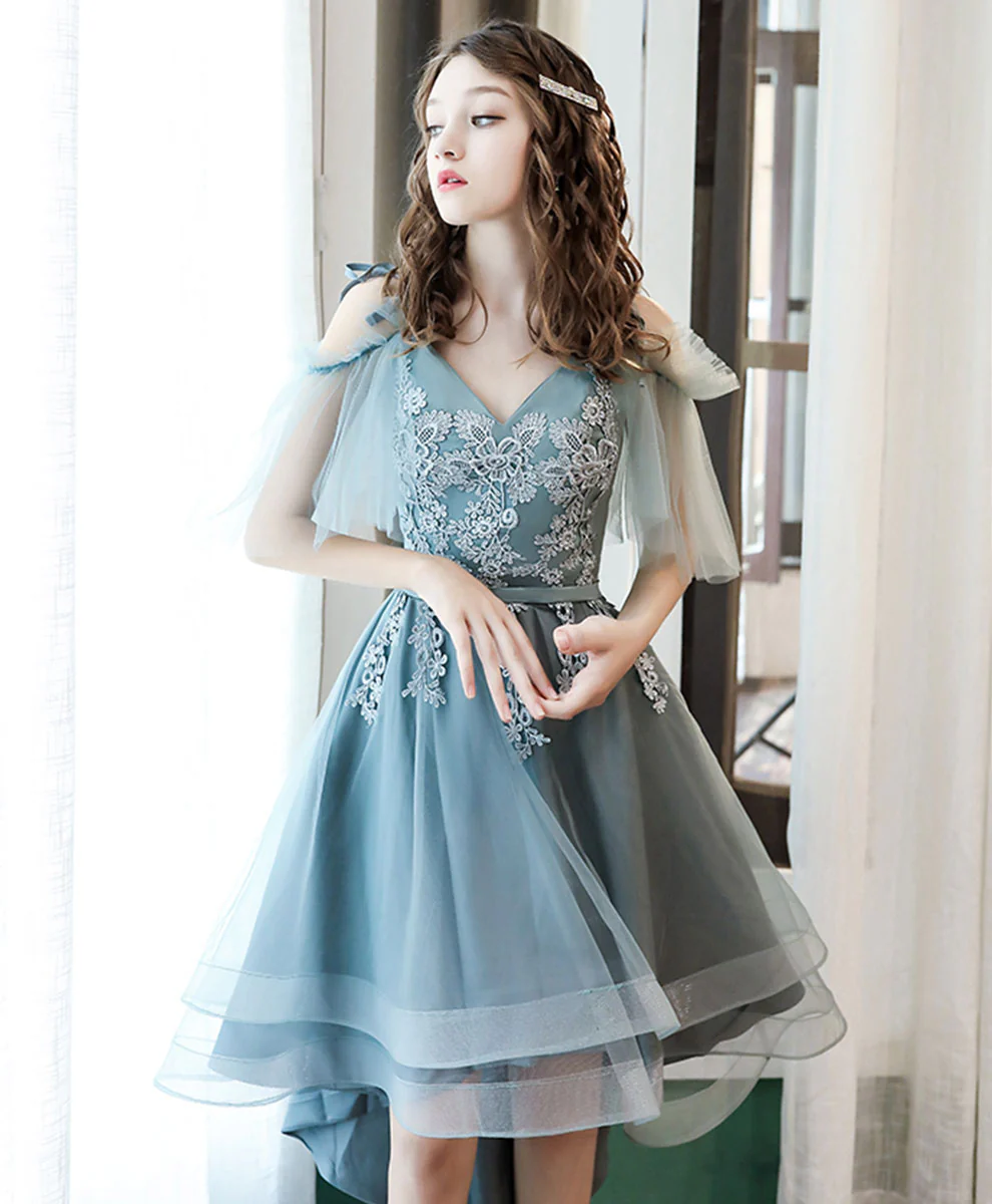 Green Tulle Lace Short Prom Dress, Green Homecoming Dress - Deanwangkt