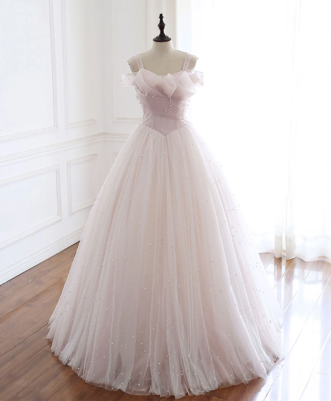 Light Pink Tulle Long Prom Dress Pink Tulle Formal Graduation Dresses - Deanwangkt