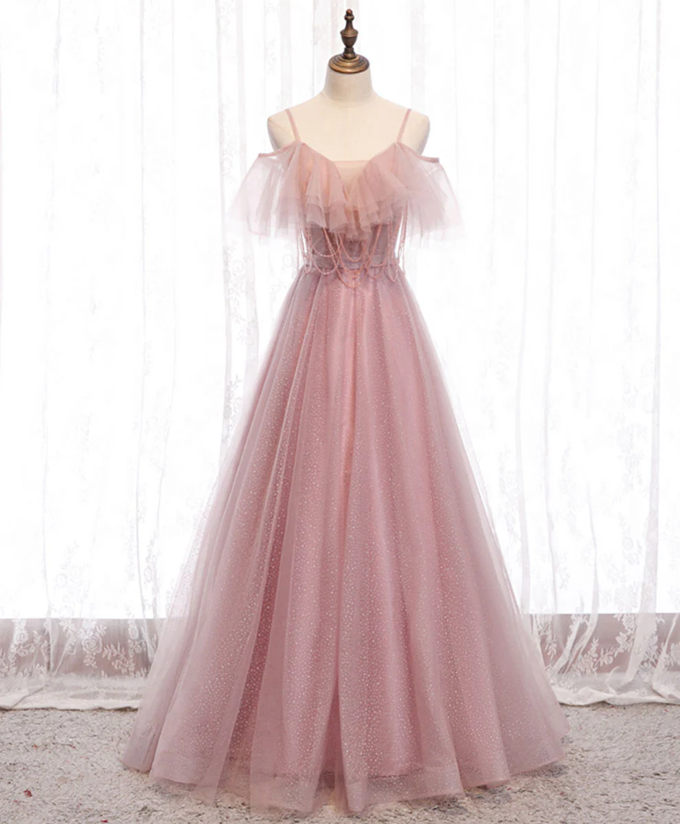 Pink Sweetheart Tulle Long Prom Dress Pink Tulle Formal Dress - Deanwangkt