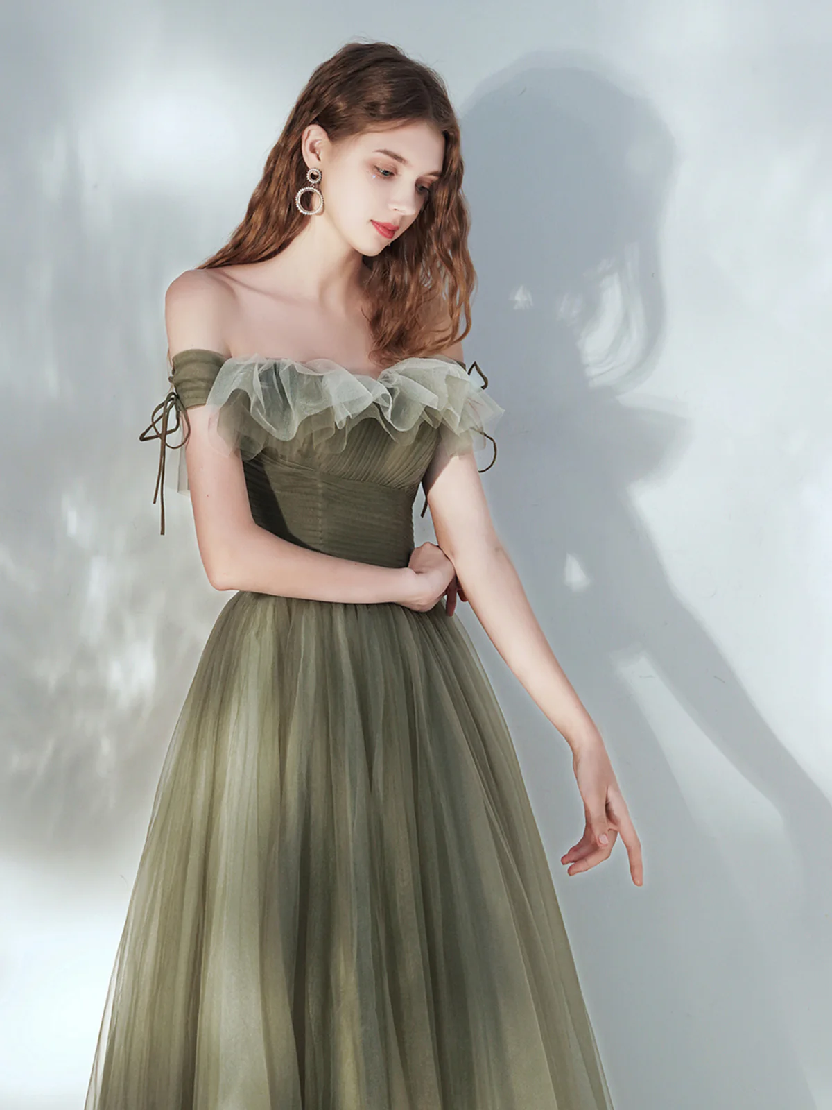 Green Aline Tulle Long Prom Dress, Green Tulle Formal Dress - Deanwangkt