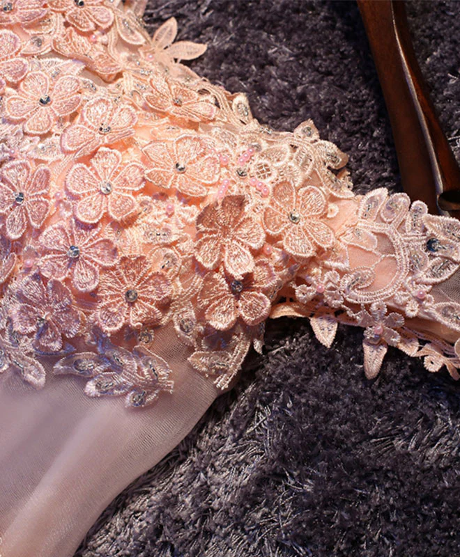 Pink A Line Tulle Lace Short Prom Dress, Homecoming Dress - Deanwangkt