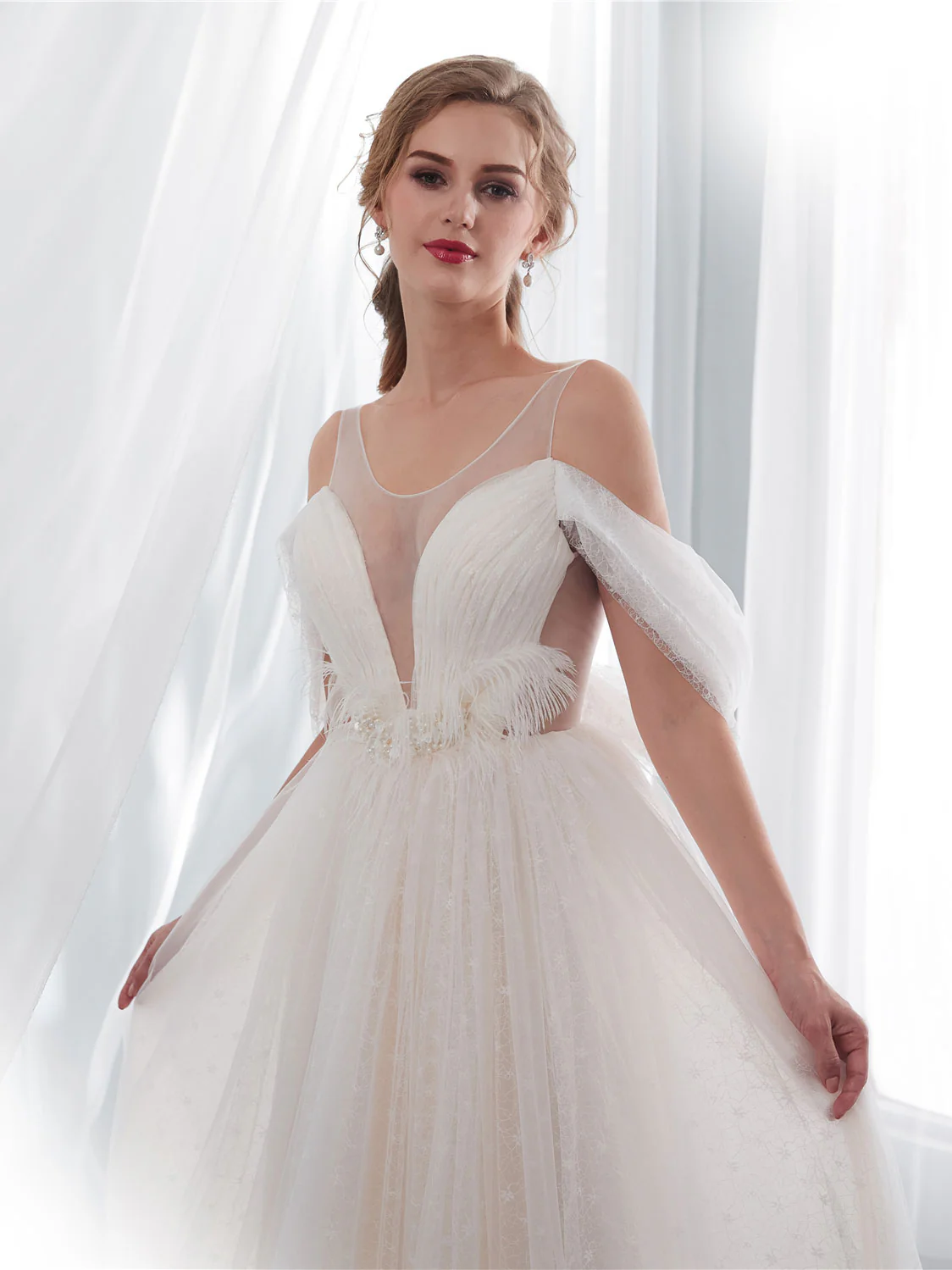 Light Champagne Tulle Lace Long Beach Wedding Dress Bridal Dresses - Deanwangkt