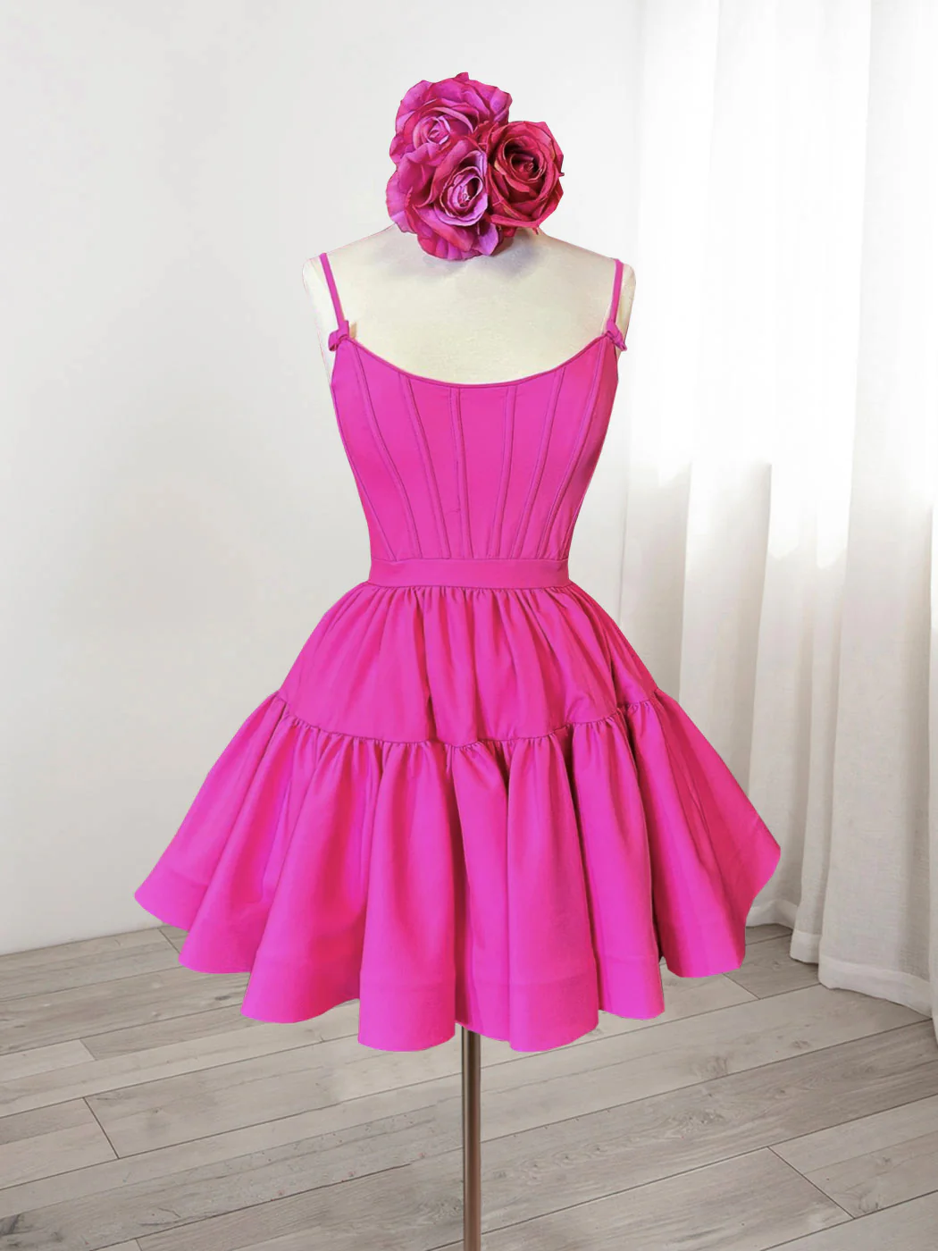 A-Line Pink Satin Short Prom Dress, Backless Cute Pink Homecoming Dress - Deanwangkt