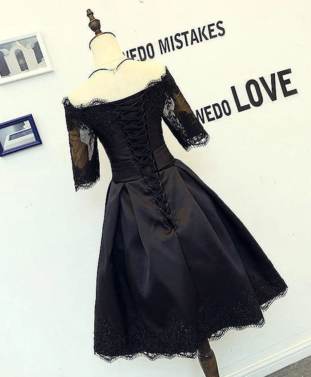 Black Lace Short Prom Dress, Black Homecoming Dress - Deanwangkt