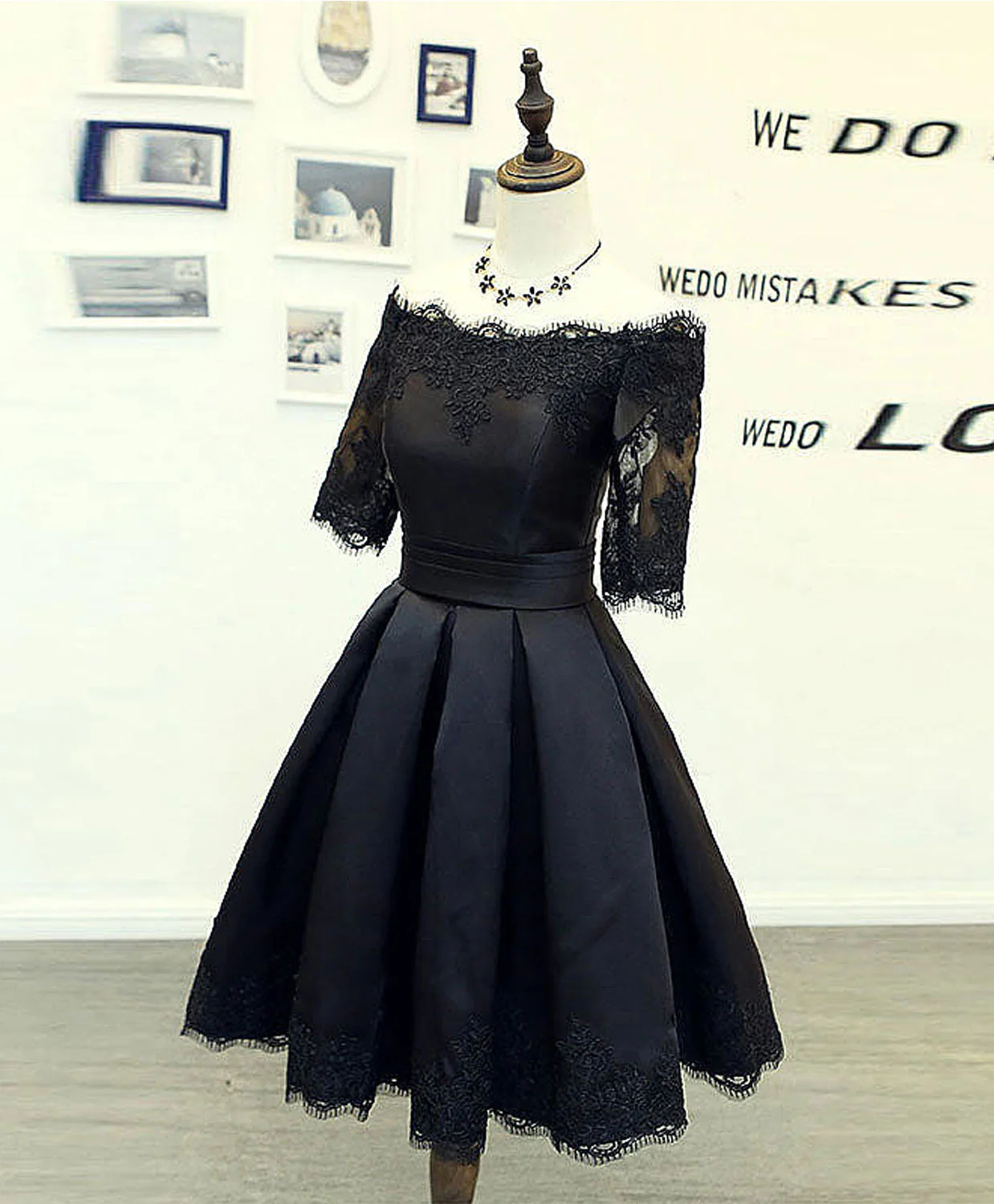 Black Lace Short Prom Dress, Black Homecoming Dress - Deanwangkt