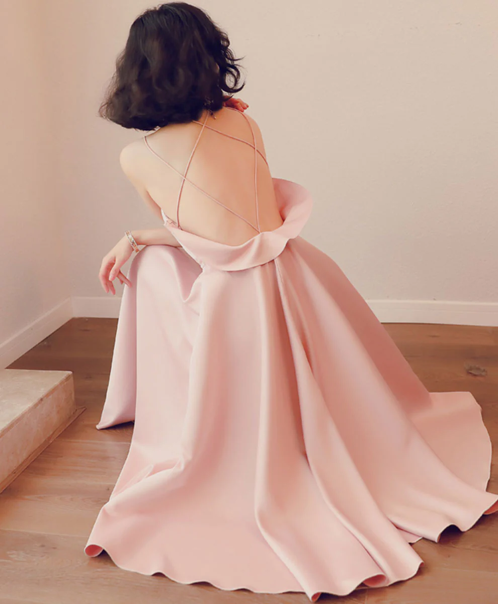 Pink Satin Backless Short Prom Dress Pink Homecoming Dress - Deanwangkt