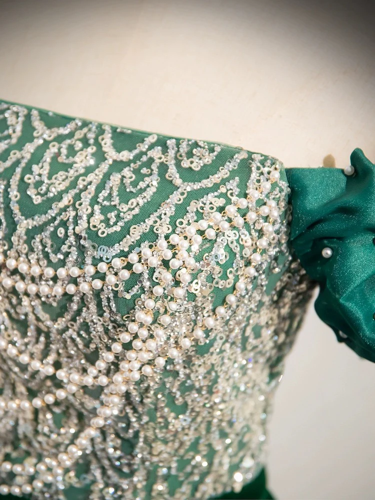 A-Line Velvet Sequin Beads Green Long Prom Dress, Velvet Green Long Formal Dress - Deanwangkt