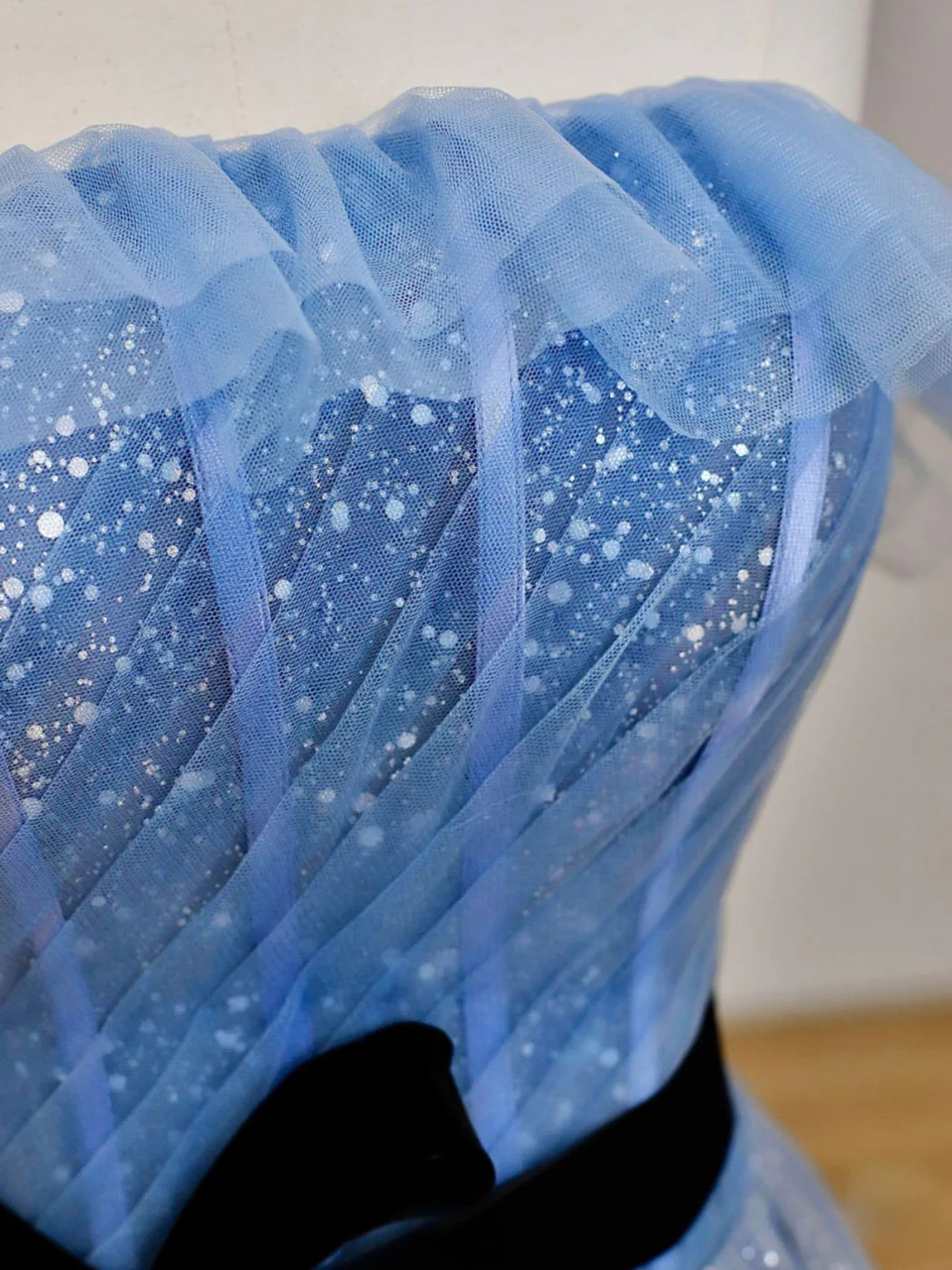 A-Line Blue Long Prom Dress, Tulle Sequin Long Blue Formal Evening Dress - Deanwangkt