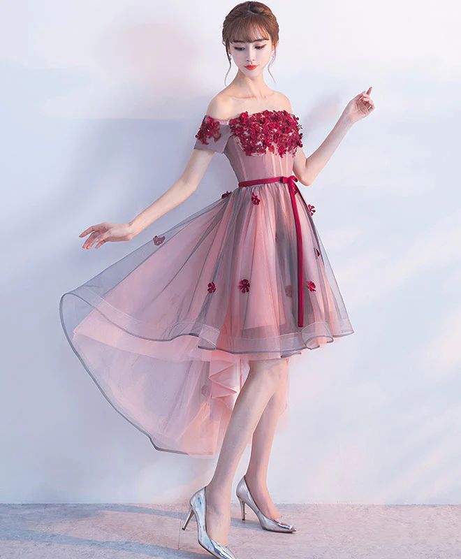 High Low Lace Tulle Off Shoulder Prom Dress, Homecoming Dress - Deanwangkt