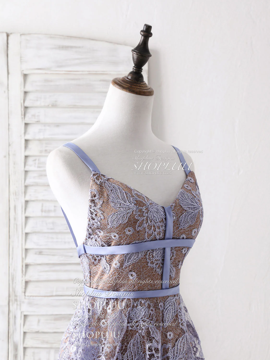 Unique V Neck Lace Long Prom Dress Purple Lace Evening Dress - Deanwangkt