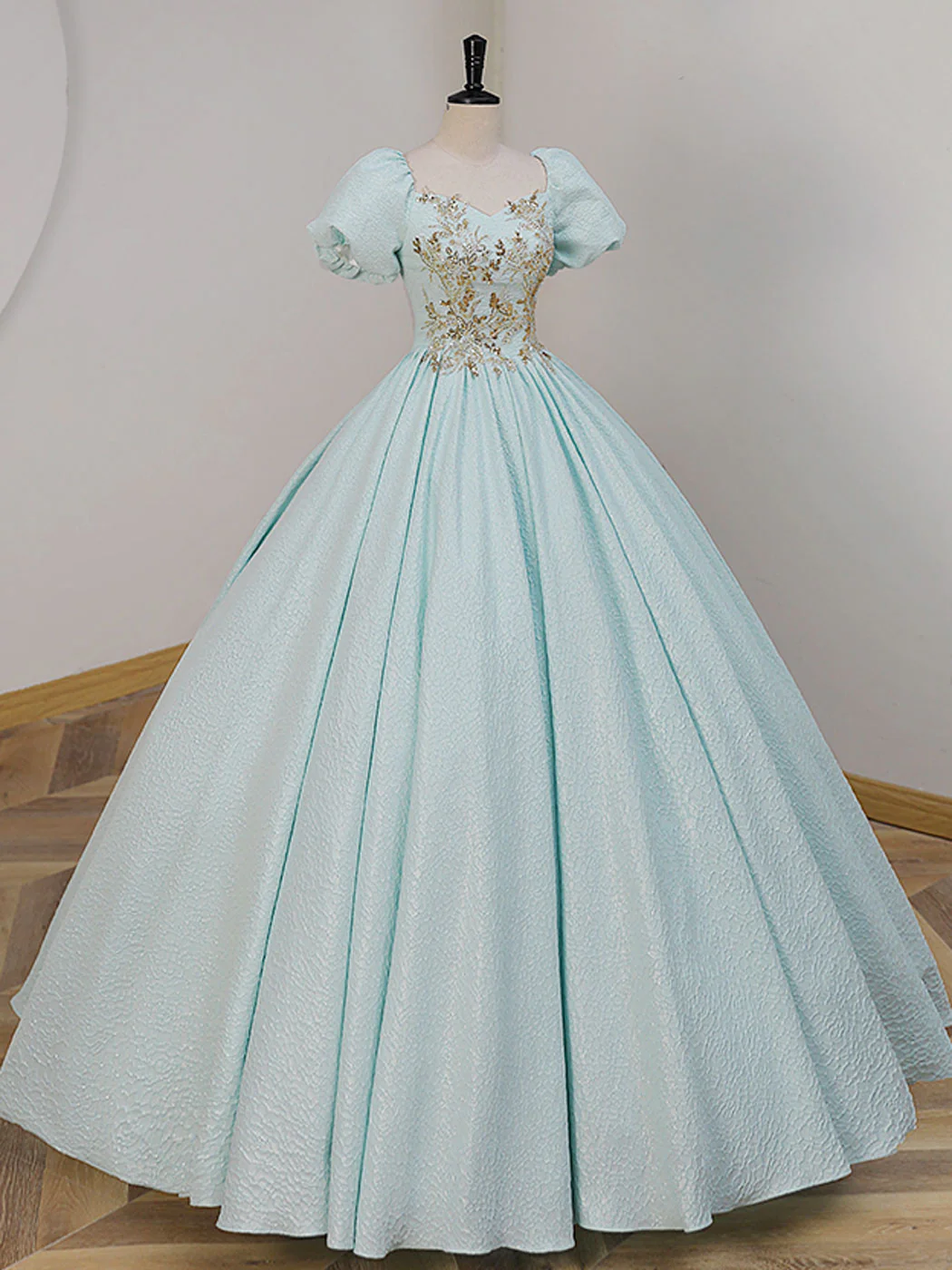 Unique A-LIne Satin Lace Long Prom Dresses, Blue Satin Sweet 16 Dresses - Deanwangkt