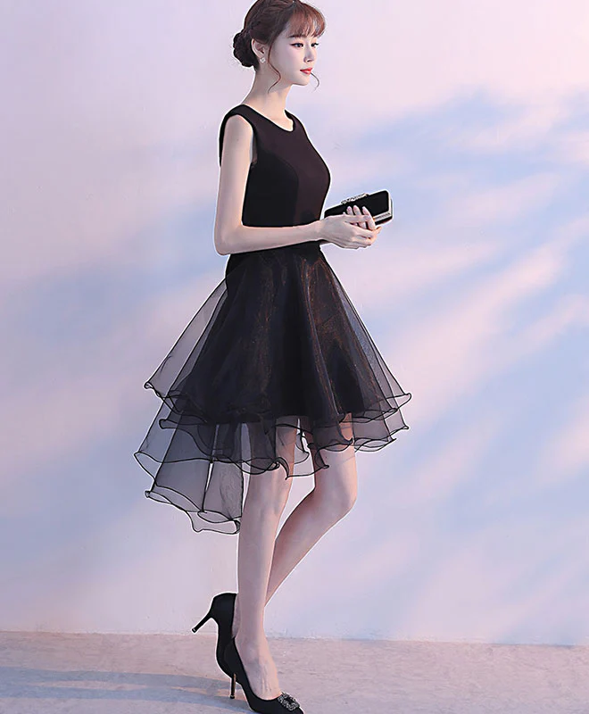 Simple Round Neck Black Tulle Short Prom Dress, Black Homecoming Dress - Deanwangkt
