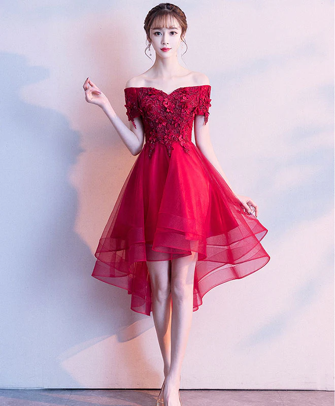 Burgundy Tulle Off Shoulder Short Prom Dress Burgundy Tulle Homecoming Dress - Deanwangkt