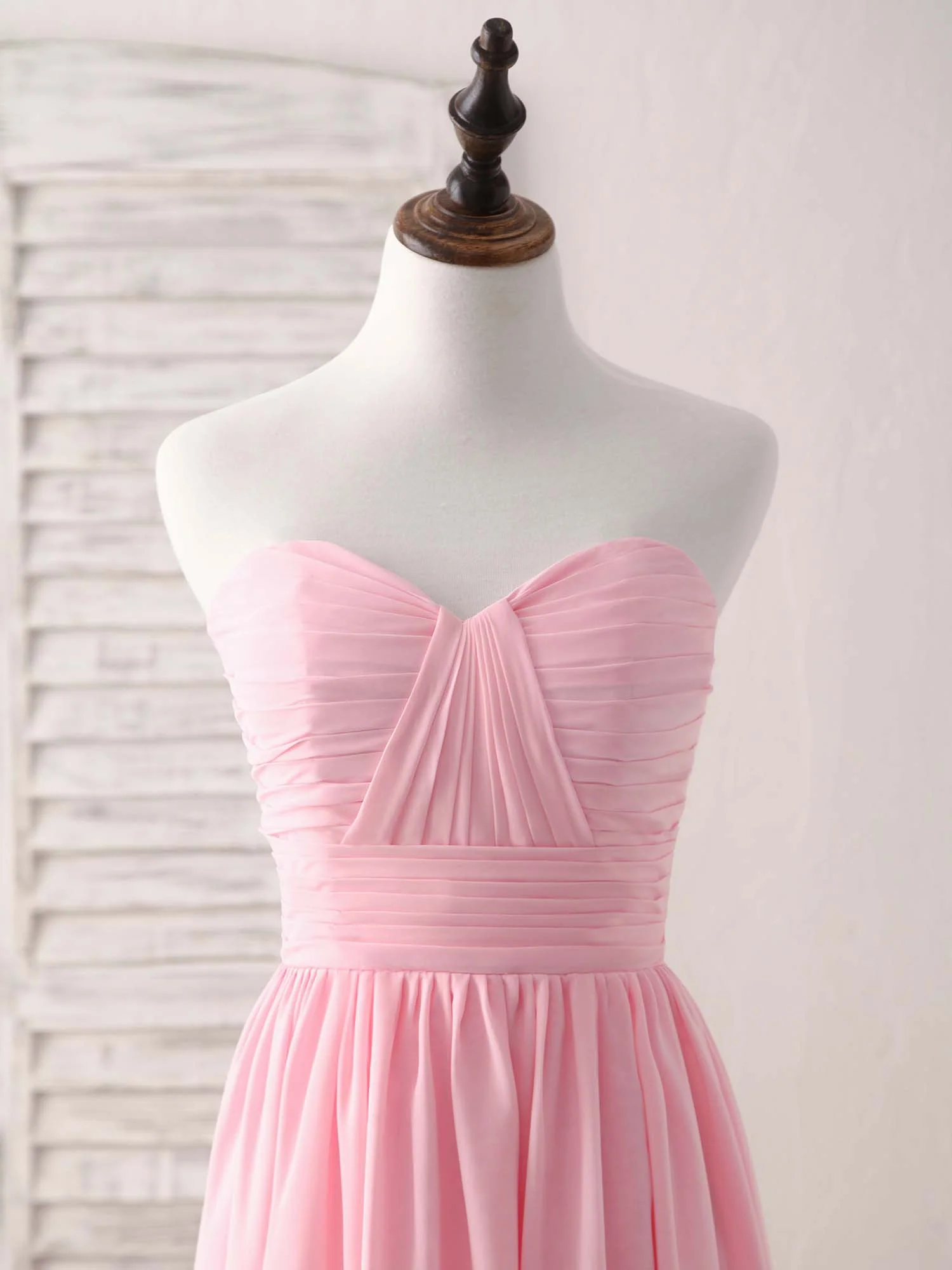Pink Sweetheart Neck Chiffon High Low Prom Dress, Bridesmaid Dress - Deanwangkt