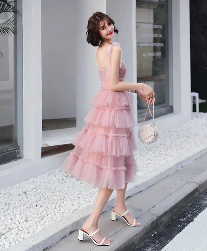 Simple Pink Tulle Short Prom Dress, Pink Homecoming Dress - Deanwangkt